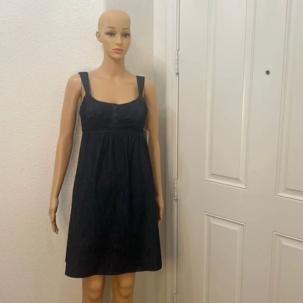 Calvin Klein Jeans Blue Denim Dress Size Small Scoop Neck Pockets Side Zipper